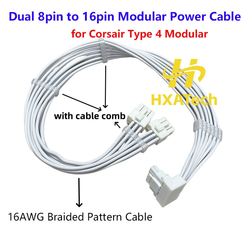 Dual 8Pin To 16Pin 12Vhpwr Cable - สายไฟคุณภาพสูงแบบถัก 16AWG แบบคู่ 8 พิน ถึง